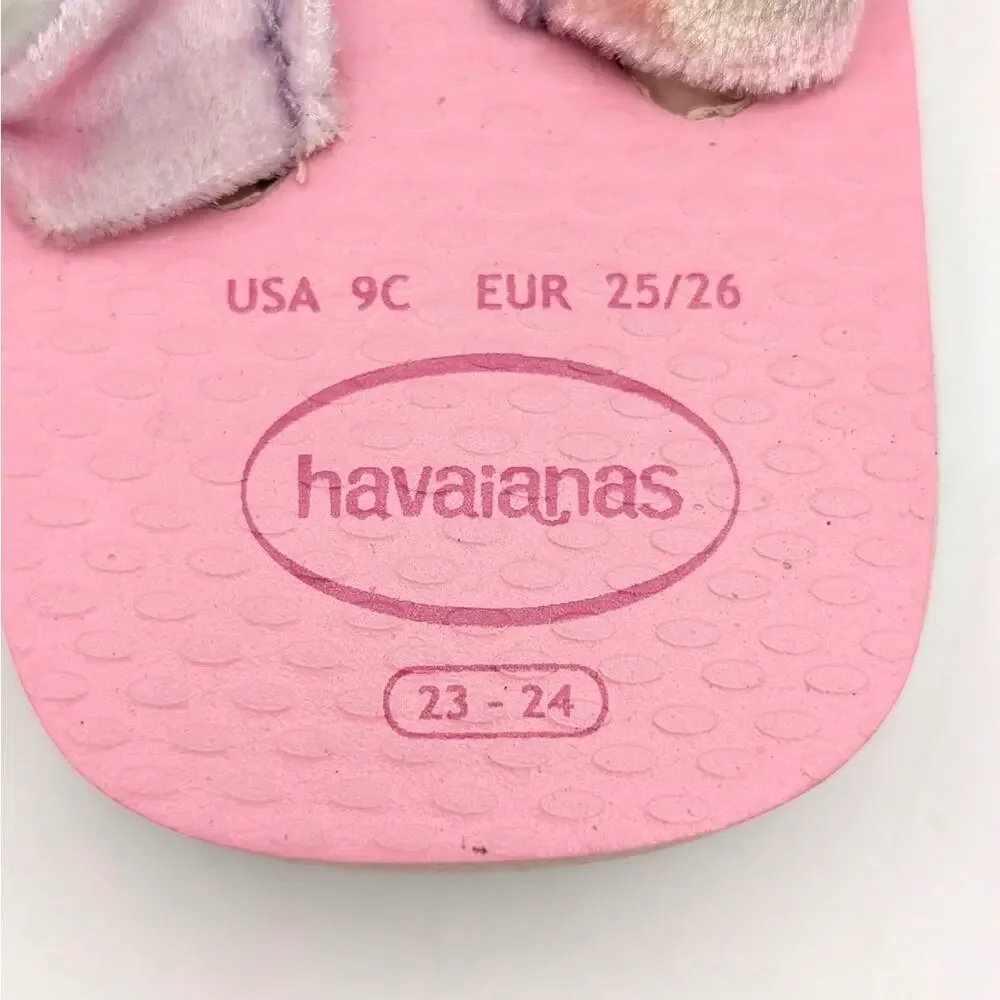 Havaianas Fluffy Flip Flop Thong Sandals Kids Ballet Rose Size US9C EU25/26